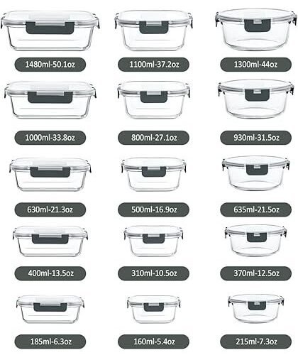 61ZhGkkYjDL._AC_SY606_.jpg M MCIRCO 30 Pieces Glass Food Storage Containers