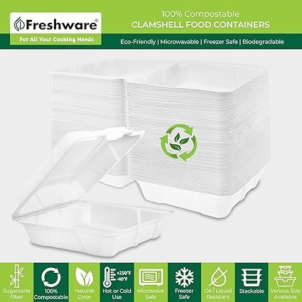 7150nA3JooL._AC_SX425_.jpg Freshware Compostable Clamshell Food Containers 50Pack