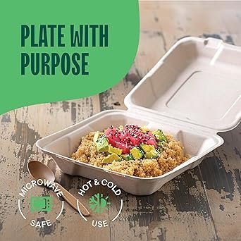 81cVGKGvw9L._SX342_.jpg 100 Compostable Clamshell Take Out Food Containers 50Pack HeavyDuty Quality